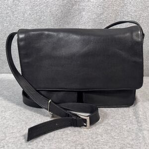 St. John’s Bay Women’s Black Leather Messenger Bag Adjustable Strap